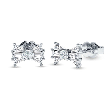 Baguette & Round Bow Stud Earring Cubic Zirconia 925 Sterling Silver Wholesale